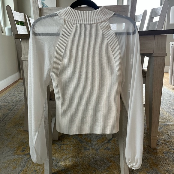 French Connection - Melody Mixed Media Mock Neck Sheer Sleeve White Top - Medium - Picture 5 of 10